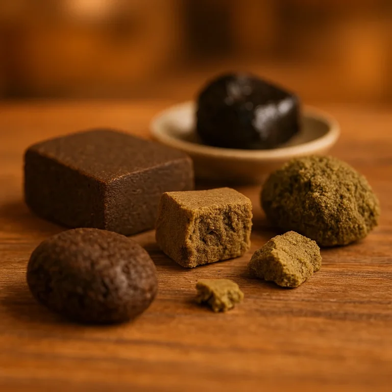 CBD Hasch sorter på ett bord