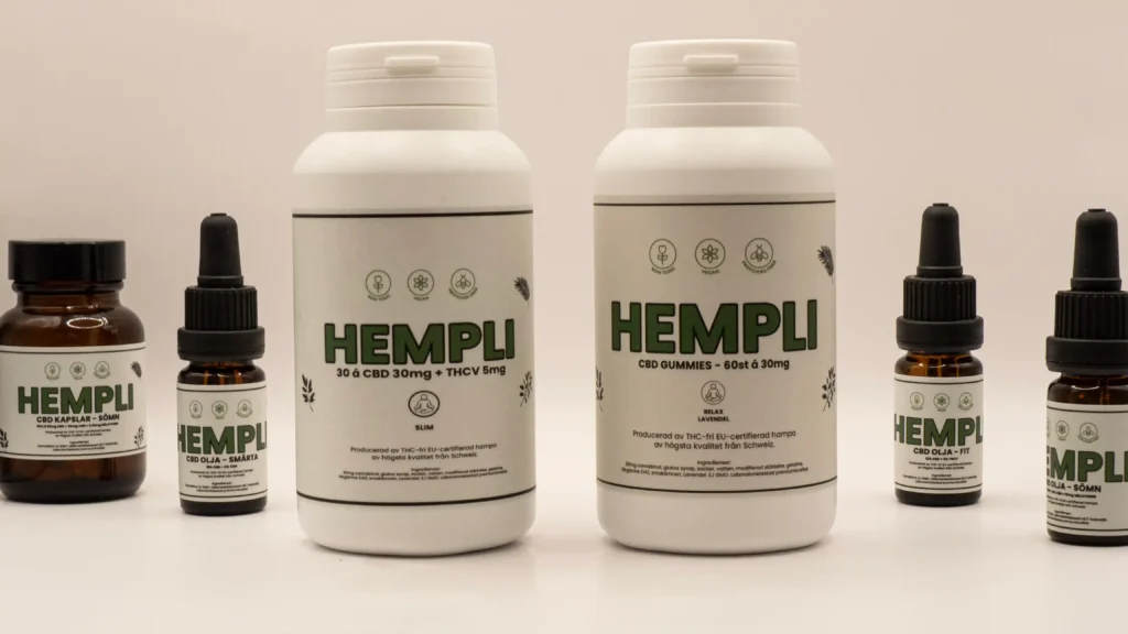 CBD gummies, kapslar och olja samlingbild för hemplis produkter