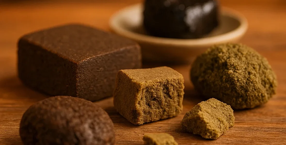 CBD Hasch sorter på ett bord